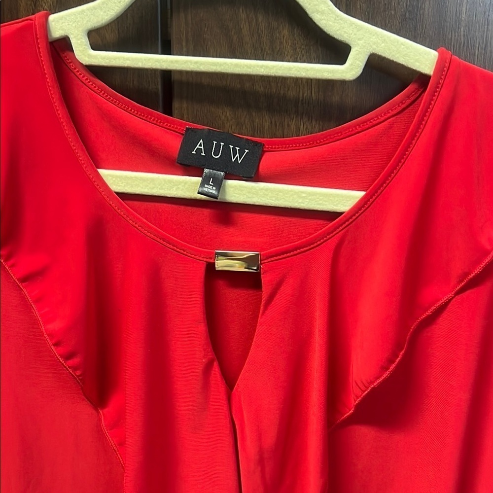AUW Red Blouse with Gold Accent